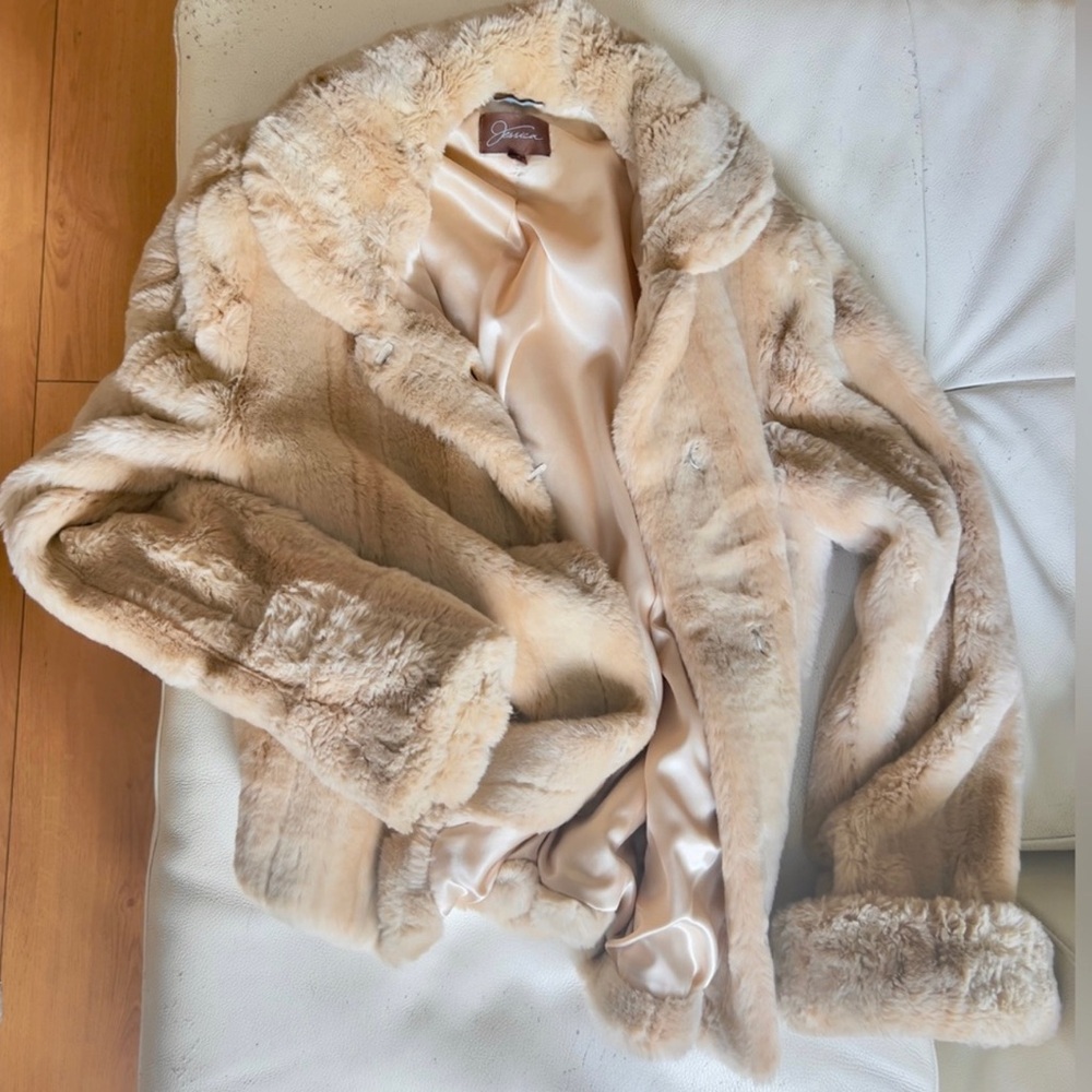 vintage lux brown faux fur coat with satin lining